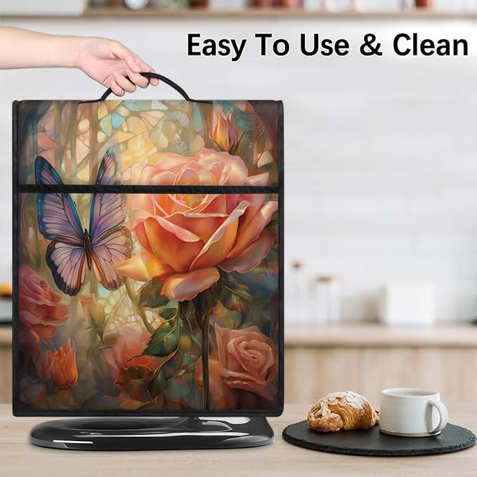 cfpolar Kitchen Aid Mixer Cover Compatible with 6-8 Quarts Butterfly Pink Rose Stand Mixer Cover Kitchen Aid Mixers Accessories Appliance Organizer Bag Dust Covers with Zipper Pocket