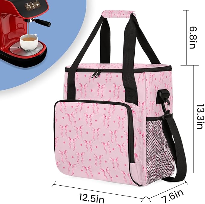 Coffee Maker Carrying Bag With Shoulder Strap Single Coffee Machine Bag Travel Storage Bag for Men Women Bow