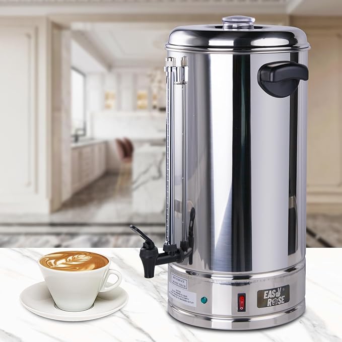 Commercial Coffee Urn 100-Cup (15.8 Qt) 1250W High-Capacity Stainless Steel Percolator with Removable Filter &amp Keep-Warm for Large Catering &amp Event Service