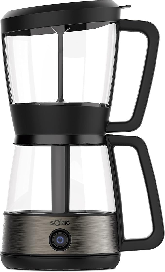 SOLAC SIPHON BREWER 3-in-1 Vacuum Coffee Maker Tea Brewer &amp Water Boiler Brushed Stainless Steel and Black 30 oz