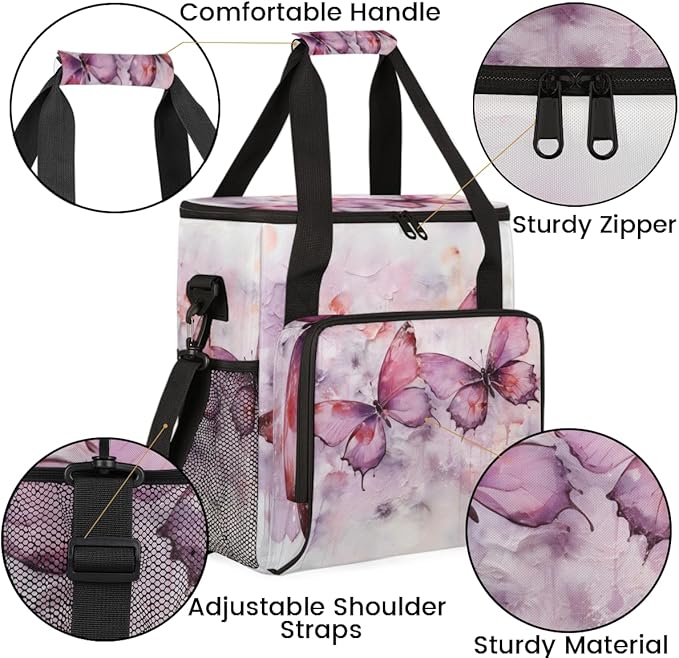 Retro Butterfly Coffee Maker Carrying Bag Oil Painting Butterfly Travel Storage Bag Compatible with K-Mini or K-Mini Plus Single Serve Coffee Brewer Carrying Case with Pockets &amp Shoulder Strap