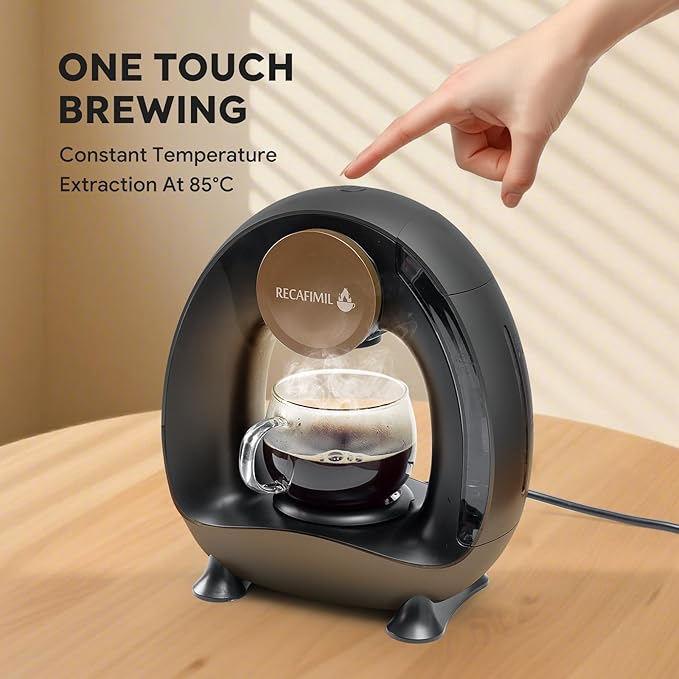 Single Serve Coffee Maker For K Cup Pod and Coffee Grounds /Tea Fast Brew in 2 minutes 2 IN 1 One Button Coffee Machine 4-8 Oz Brew Sizes Stylish＆Compact For Home Office RV and Dorm Black