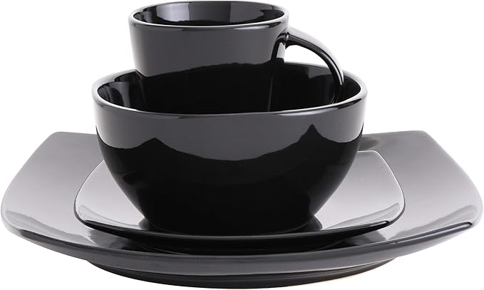 Soho Lounge Square 16-Piece Dinnerware Set - Black