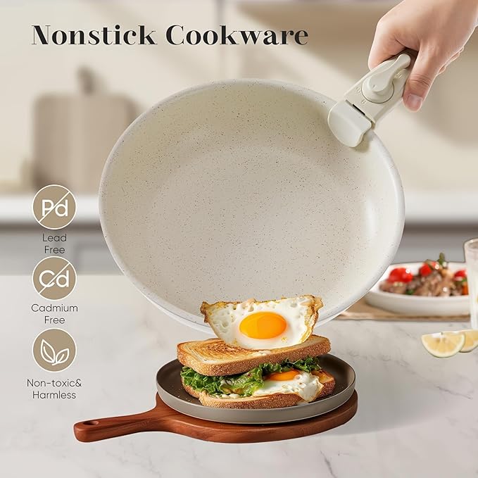 12Pcs Non-Stick Cookware Set Pots and Pans Set with Detachable Handle for Kitchen Induction Cookware Oven Safe Stackable Non-Stick Set