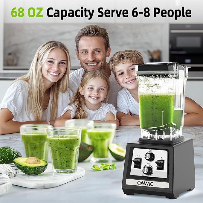 OMMO Blender for Smoothies: 1800W Peak Blenders for Kitchen 68oz BPA-Free Pitcher Timer &amp Speed Control 6 Stainless Steel Blades Dishwasher Safe Blender for Ice Crush/Smoothies/Frozen Drinks/B