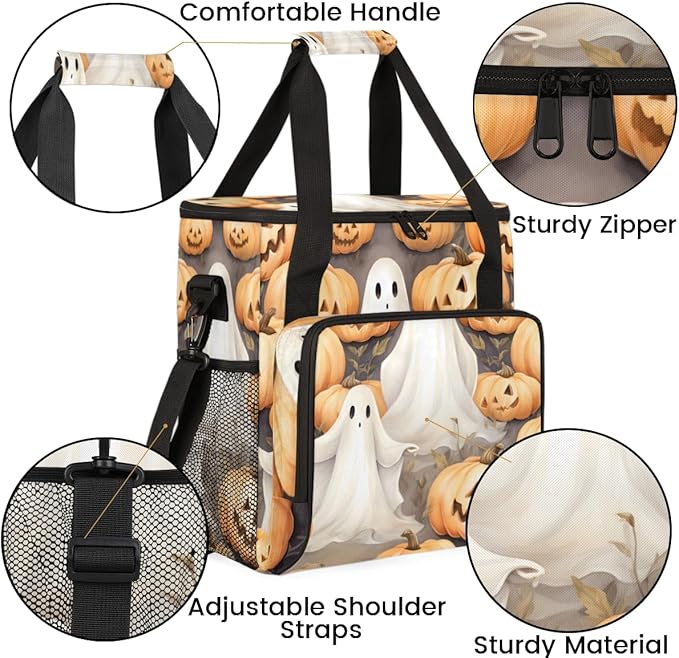 Halloween Ghosts Pumpkin Coffee Maker Carrying Bag Travel Storage Bag Compatible with K-Mini or K-Mini Plus Single Serve Coffee Brewer Carrying Case with Multiple Pockets &amp Shoulder Strap