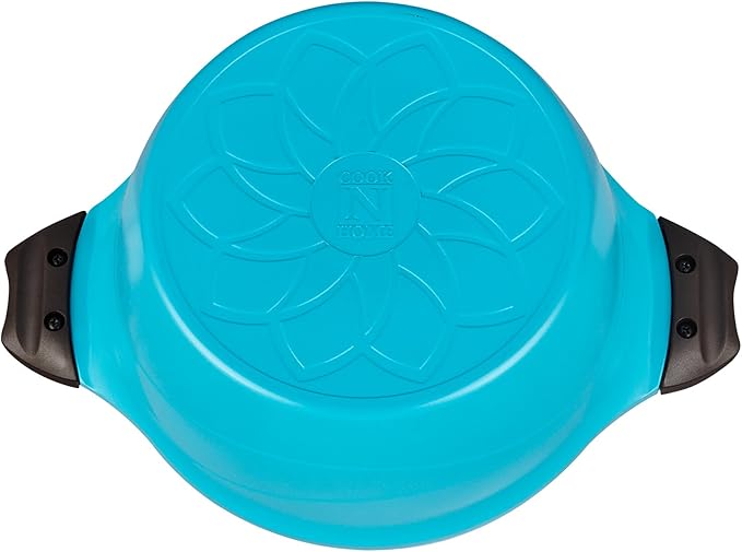 Cook N Home 4.2 Quart Nonstick Ceramic Coating Die Cast High Casserole Pan with Lid Blue