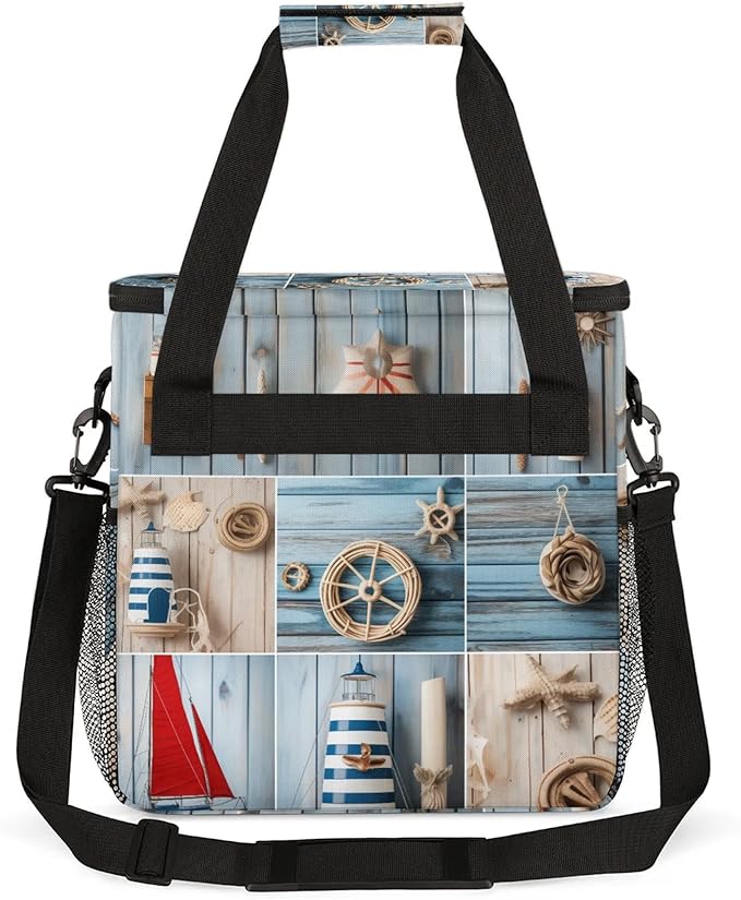 Ocean Beach Theme Travel Coffee Maker Carrying Bag Large Organizer Storage Tote Bag Insulated Reusable Cooler Grocery Bags