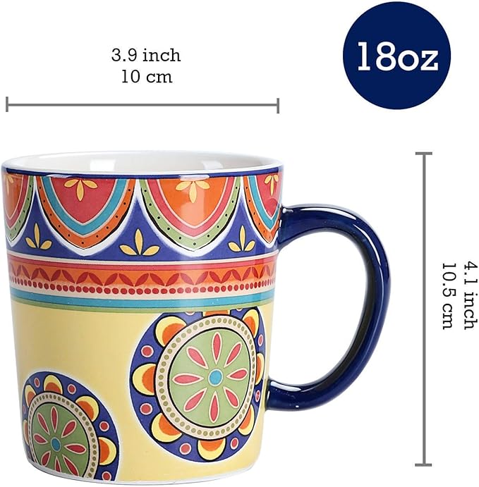 Bico Tunisian Ceramic 16 pcs Dinnerware Set Service for 4 Inclusive of 11 inch Dinner Plates 8.75 inch Salad Plates 26oz Cereal Bowls and Mugs for Party Microwave &amp Dishwasher Safe