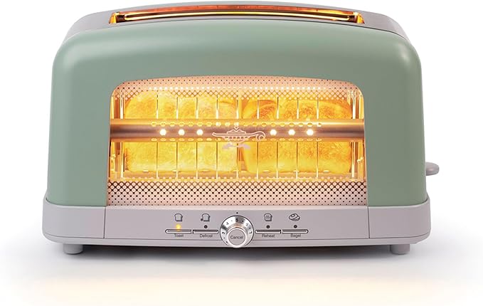 Graphite Heating Technology Pop-Up Toaster w/7 Heat Settings 3 Toasting Functions &amp Unique Bagel Mode Olive/Brushed Nickel