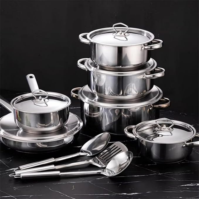 Stainless Steel Cookware Set 15 Piece with Lids Pots and Pans Kitchen Collection