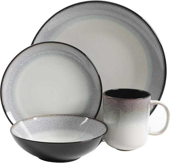 16-Piece Reactive Glaze Stoneware Dinnerware Set Teal Microwave &amp Dishwasher Safe