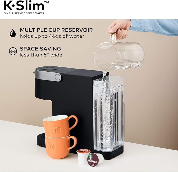 Keurig K-Slim Single Serve K-Cup Pod Coffee Maker Multistream Technology 3 Brew Sizes Slim and Sleek Design 46oz Removable Reservoir Black