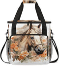Flowers Horse Coffee Maker Carrying Bag Portable Travel Storage Tote Bag Compatible with K-Mini or K-Mini Plus Single Serve Coffee Brewer Carrying Case with Multiple Pockets &amp Shoulder Strap