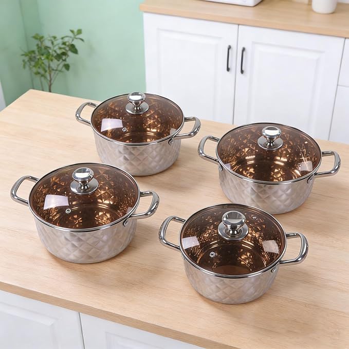 CHICIRIS Cooking Pots Stainless Steel Cookware Set 4 Piece Nonstick Pots and Pans Set with Double Non Slip Handles for Induction Electric and Gas Cooktops Dishwasher Safe