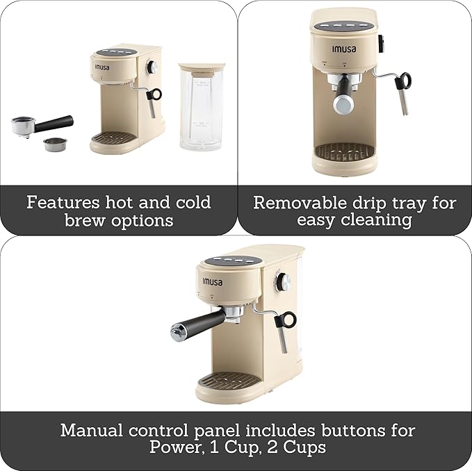 IMUSA 20 Bar Espresso Machine with Milk Frother Compact 1-2 Cup Espresso &amp Cappuccino Maker Thermoblock Fast Heating Coffee Machine Hot &amp Iced Latte Macchiato &amp Mocha Maker Matte Almo