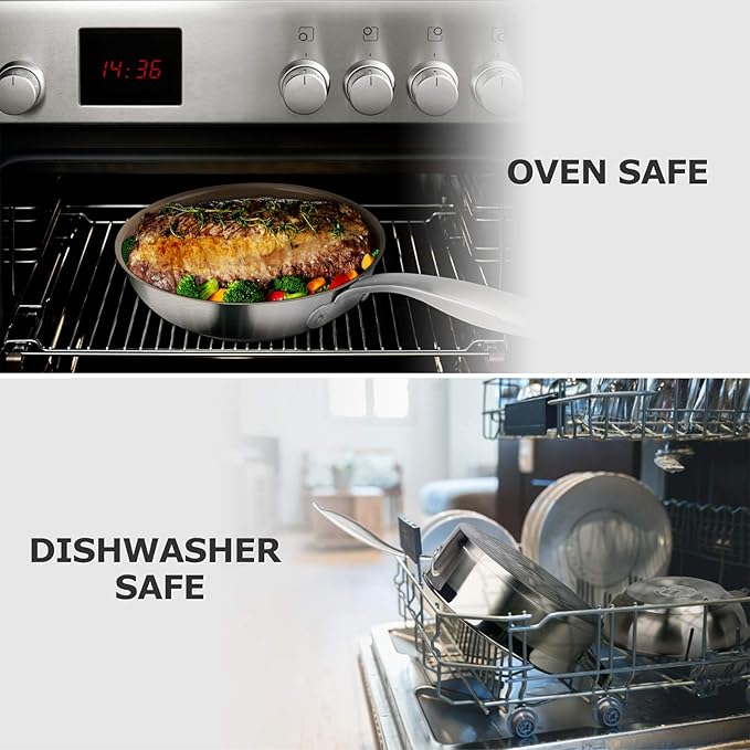 Duxtop 7PC Stainless Steel Ceramic Coated Nonstick Pans Set Induction Frying Pans Non-stick Saute Pan with Lid Impact-bonded Technology