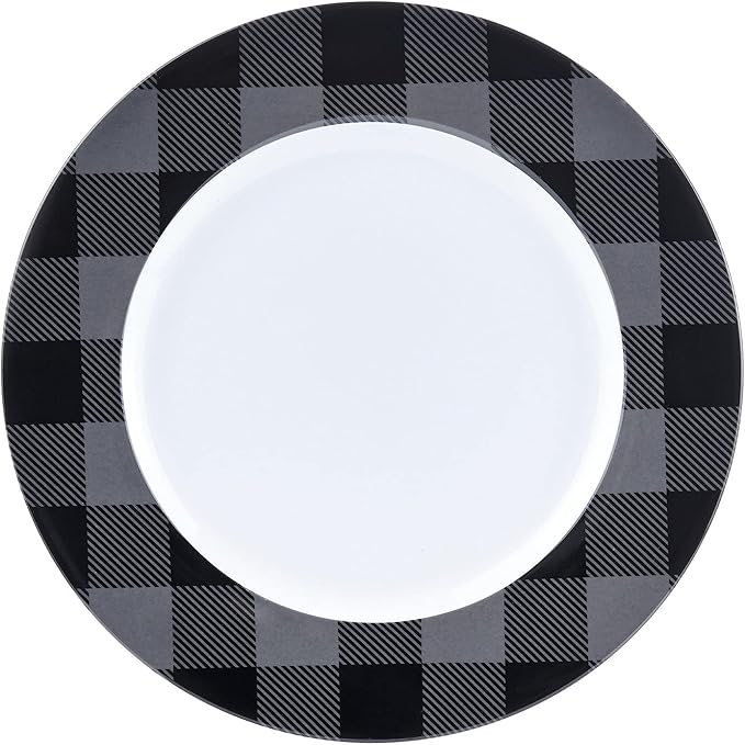 Safdie &amp Co. Buffalo Plaid Grey Black 16 Piece Dinnerware Set Service for 4 Fiesta Dinnerware home trends and home food network essentials Porcelain dinner plates 16 L x 12 W x 15 H