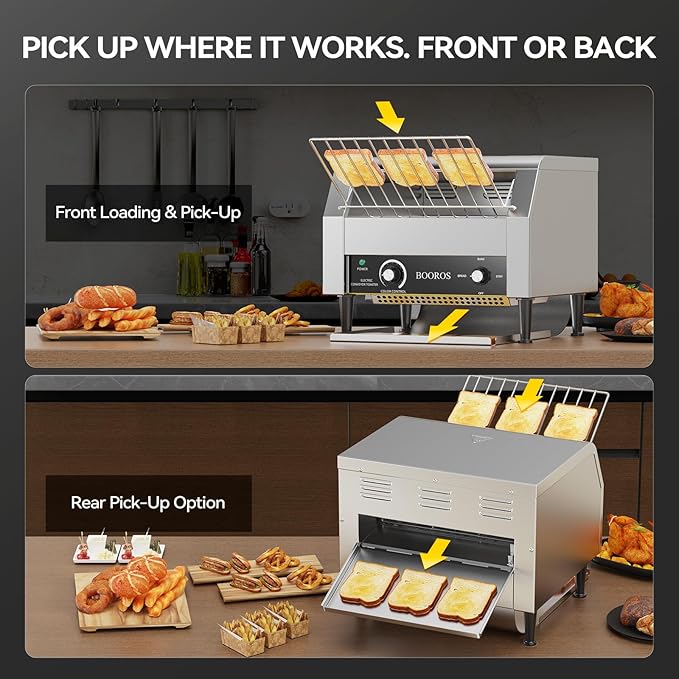 BOOROS Commercial Conveyor Toaster 450 Slices/Hour 2640W Heavy Duty Stainless Steel Commercial Toaster Seven Speed Rotating Toasters Machine for Bagels Buns Bread in RestaurantsBakeriesCafes110V