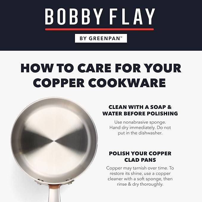 GreenPan x Bobby Flay 2QT Copper Clad Chef’s Pan with Lid Induction Ready Sauce Pot Measurement Markings Stainless Steel Base &amp Interior Oven Safe Saucepan to 500˚F