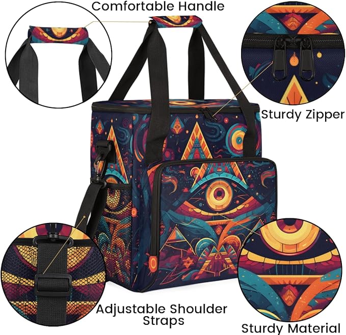 Sacred Eye Coffee Maker Carrying Bag Ethnic Aztec Travel Storage Bag Compatible with K-Mini or K-Mini Plus Single Serve Coffee Brewer Carrying Case with Multiple Pockets &amp Shoulder Strap
