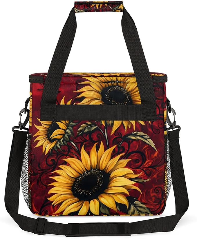 Sunflower Coffee Maker Travel Bag Flower Insulated Grocery Bag Travel Picnic Leakproof Cooler Bags With Shoulder Strap