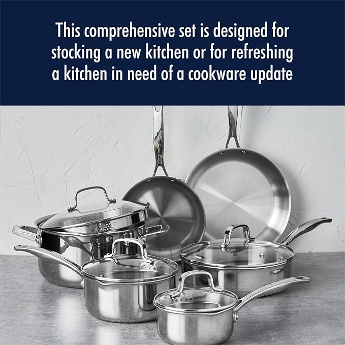 Clad H3 10-pc Induction Ceramic Nonstick Pot and Pan Set Stainless Steel Durable and Easy to clean