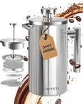 French Press Coffee Maker304 Stainless Steel Coffee Press with scale lines and 2 Extra Filters for Kitchen &amp Camping (Silver 34 OZ) 1 Litre