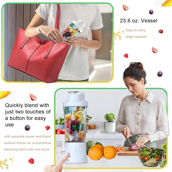 Personal Blender360 Watt Portable Blender for SmoothiesMilkshakes and Baby food6000mAh USB RechargeableBPA Free 24 oz Portable Juicer with 6 Blades and LidSuitable for Outdoor SportsTravel