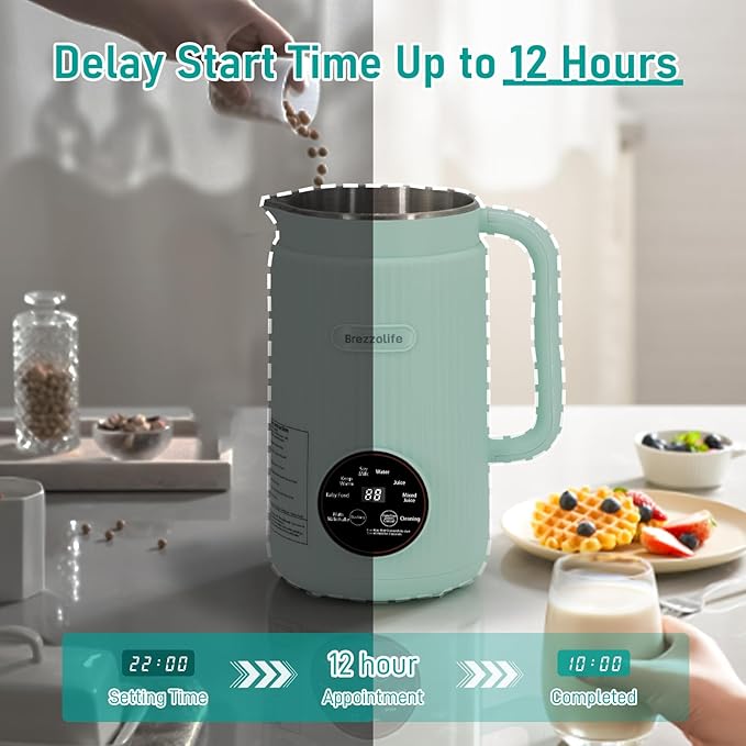 Nut Milk Maker40oz Large Capacity Stainless Steel Automatic Soy Milk Machine for HomemadeOatPlant-Based Milk and Non-Dairy Beverages Almond Cow Milk Machine with Delay StartSelf Cleaning (Green)