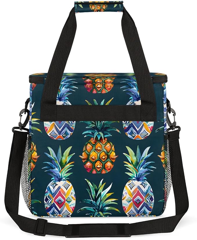 Pineapples Print Coffee Maker Travel Bag for Keurig K-Mini/K-Mini Plus Insulated Waterproof Tote with Pockets Portable Single-Serve Brewer Case