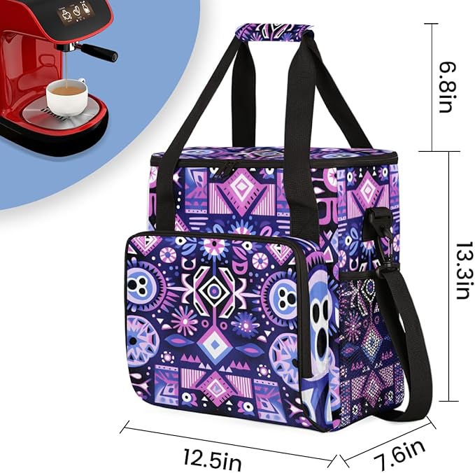 Ethnic Mandala Coffee Maker Carrying Bag Geometry Aztec Travel Storage Bag Compatible with K-Mini or K-Mini Plus Single Serve Coffee Brewer Carrying Case with Multiple Pockets &amp Shoulder Strap