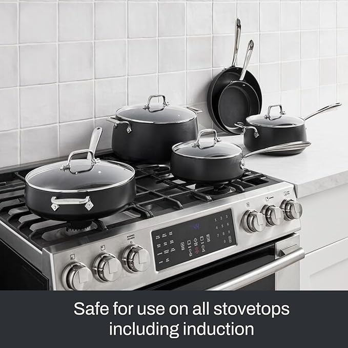 All-Clad HA1 Expert Hard Anodized Nonstick Cookware Set (10 Piece) Pots Frying Pans Dishwasher-Safe Oven-Safe Up to 500°F Compatible with All Stovetops (Gas Electric &amp Induction) - Black