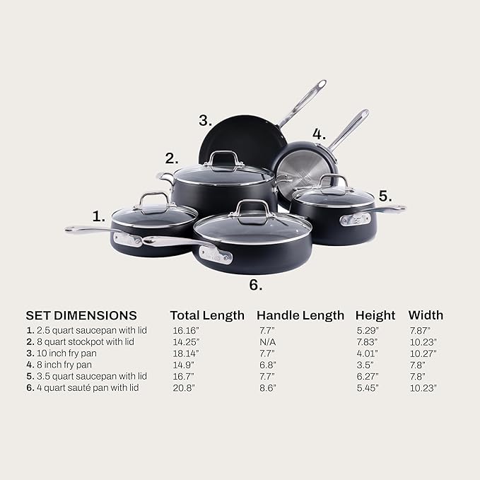 All-Clad HA1 Expert Hard Anodized Nonstick Cookware Set (10 Piece) Pots Frying Pans Dishwasher-Safe Oven-Safe Up to 500°F Compatible with All Stovetops (Gas Electric &amp Induction) - Black