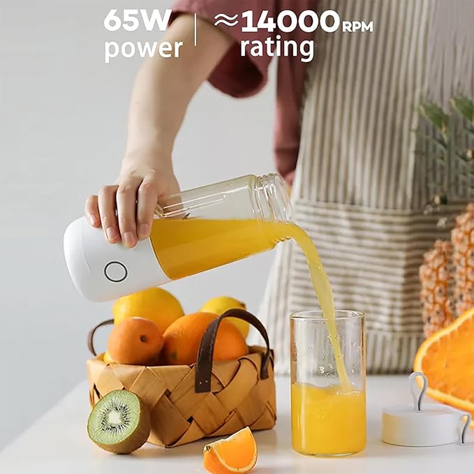 Personal Rechargeable Fruit Mixer Portable Mini Smoothie Blender 350ml with 4 Blades 15 Cups Output/Full Charged Reliable Material and Easy to Clean for Smoothie Shakes Fresh Juices