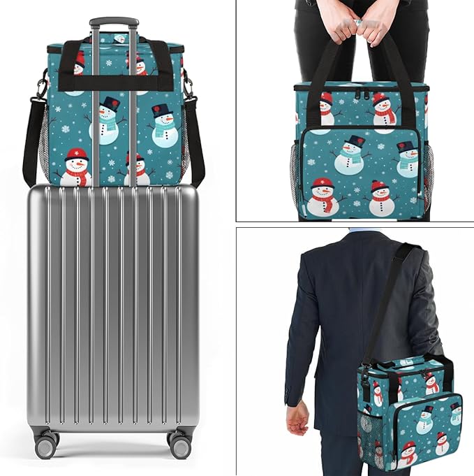 Christmas Snowman Coffee Maker Carrying Bag Dreamy Snowman Travel Storage Bag Compatible with K-Mini or K-Mini Plus Single Serve Coffee Brewer Carrying Case with Multiple Pockets &amp Shoulder Stra