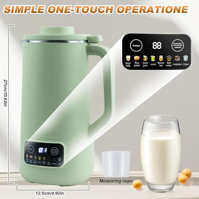 Automatic Nut Milk Maker Blender 800ml Homemade Soy Almond Oat Coconut Plant Based and Non Dairy Beverages with LED Display (Green)