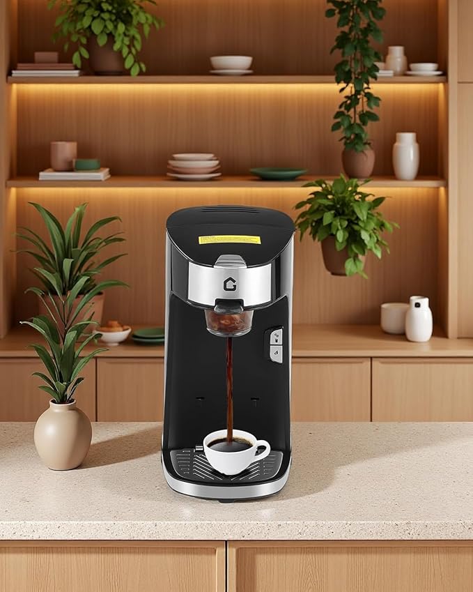 Single Serve Coffee Maker kcup coffee machine withOne-Button Fast Brew for Capsule Ground &amp Tea Portable Coffee Maker for Home Office RV Camping Auto Shut Off Adjustable Tray