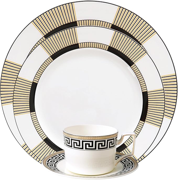 Luxury Bone China Dinnerware Set for 4 16 Pieces Black and Gold Dinner Plate Sets Premium Dishes Set for Brunch Party Housewarming Anniversary Wedding