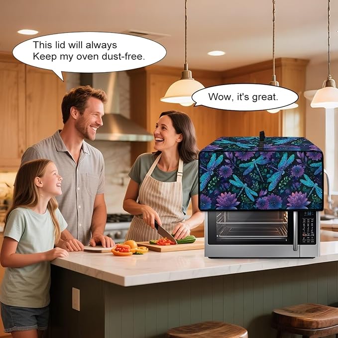 Dragonfly Floral Print Toaster Oven Cover for Kitchen Counter Decorative Washable Smart Microwave Oven Protector Dustproof Stain Resistant Bread Maker Cover Blue and Purple