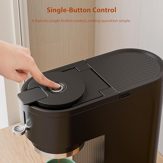 WAA 2-in-1 Single Serve Coffee Maker for Both Capsule &amp Ground Adjustable Funnel 6-14oz Brew One-Touch Switch Safe &amp Easy Clean Perfect for Home/Office.
