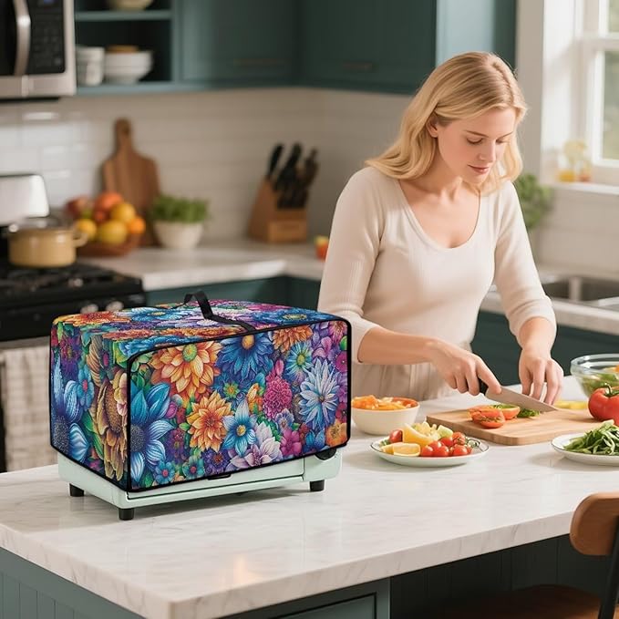 Convection Toaster Oven Cover with Storage Pockets Fits Machines Up to 18.5x14.5x9 Convection Toaster Oven Covers for Family Kitchen Essential Hippie Flower