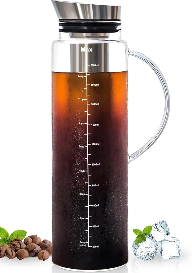 Aquach 68 Oz Cold Brew Coffee &amp Iced Tea Maker – Airtight Lid for Freshness Up to 2 Weeks Dishwasher Safe