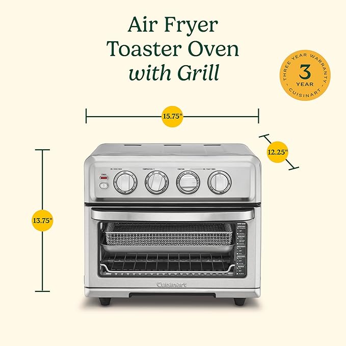 Cuisinart Air Fryer Toaster Oven with Grill 1800W 8-1 Air Fryer Oven with Bake Convection Bake Grill Broil and Warm Options Large Capacity 60-Minute Timer TOA-70BKS Black SS