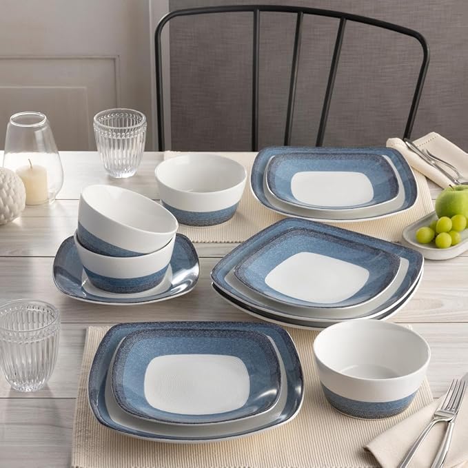 Noritake Colorscapes Layers Navy 12-Piece Square Dinnerware Set Service for 4