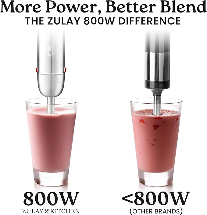 Zulay 4-in-1 Immersion Stick Mixer Hand Blender - 800 Watts 12 Speeds 5-ft Power Electric Cord Handheld Portable Stainless Steel Blades - With Whisk Frother &amp Stick Blender Attachments - Red