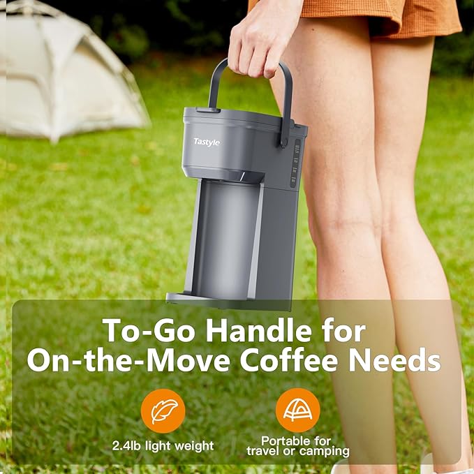 Single Serve One Cup Coffee Maker for K Cups and Grounds Mini Coffee Maker with Portable Handle 6 to 12 Oz Brew Size for Travel Camping Office RV and Dorm 120V Cool Gray