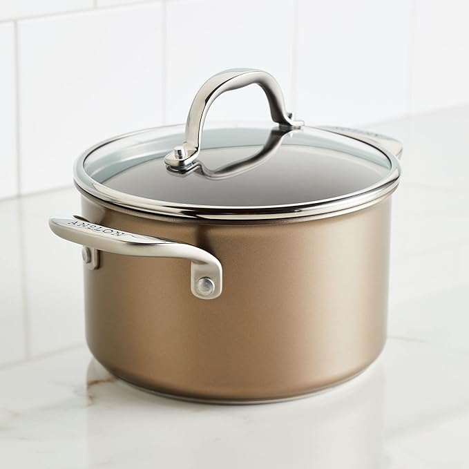 Anolon Ascend Hard Anodized Nonstick Saucepan/Saucepot and Lid - Good for All Stovetops (Gas Glass Top Electric &amp Induction) Dishwasher &amp Oven Safe with Stainless Steel Handle 4 Quart - Br