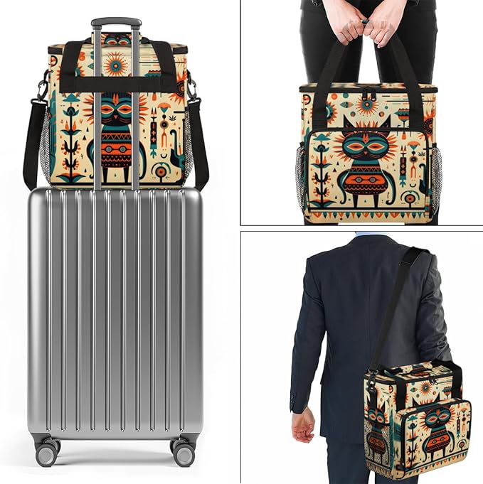 Retro Graffiti Coffee Maker Carrying Bag Polynesian Pattern Travel Storage Bag Compatible with K-Mini or K-Mini Plus Single Serve Coffee Brewer Carrying Case with Multiple Pockets &amp Shoulder Str