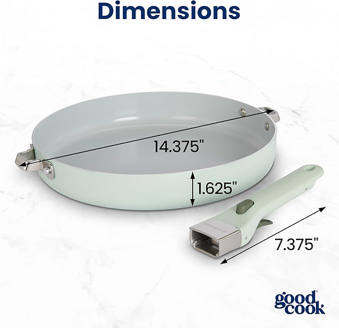 GoodCook Ceramic Frying Pan Skillet with Removable Handle Induction Compatible Nonstick and Oven Safe 12-Inch Sage Green